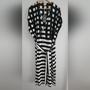 Garnet Hill Black and White Striped Midi Dress